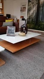 Hulsta Salontafel - Glas Wit, Natuureiken Onderstel, Ophalen, 100 tot 150 cm, Glas, 50 tot 100 cm