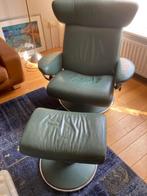 Stressless relax fauteuil met hocker - blauw leer, Huis en Inrichting, Ophalen, Gebruikt, Leer