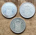 Gulden 1913, 1914 en 1915 Wilhelmina (Hermelijnen Mantel), Ophalen, 1 gulden, Setje, Zilver