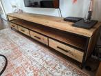 Industrieel TV-meubel – Massief hout & zwart metaal – 240 cm, Ophalen, Zo goed als nieuw, 200 cm of meer, Minder dan 100 cm