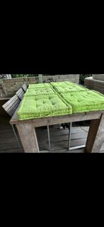 6 dikke, zware tuinstoel groene zittingen 6 cm dik 50x50, Ophalen of Verzenden, Gebruikt