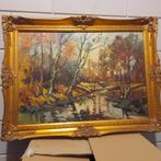 Klassiek schilderij - Boslandschap met beekje - gesigneerd, Ophalen, Zo goed als nieuw, Schilderij, 50 tot 75 cm