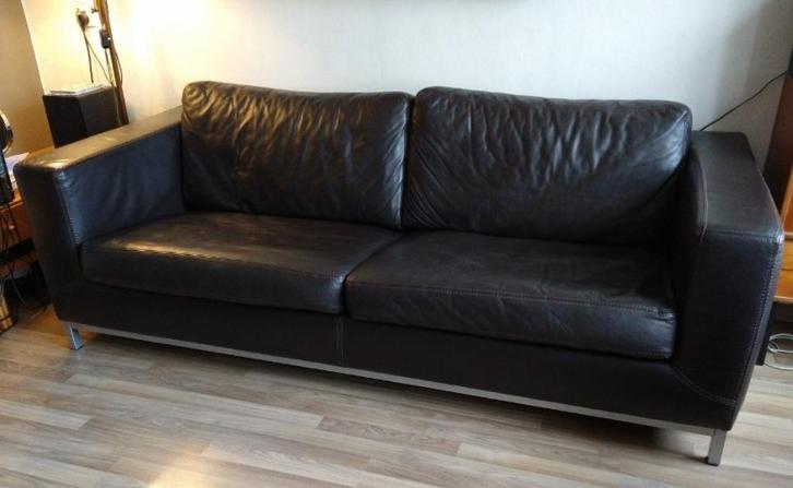 3 zits Machalke design vintage lounge bank bruin leer, Huis en Inrichting, Banken | Bankstellen, Zo goed als nieuw, Rechte bank