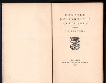 P.C. Boutens ~ Honderd Hollandsche Kwatrijnen ~ 1e dr. ~1932 beschikbaar voor biedingen
