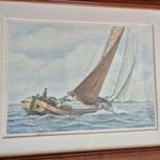 Bauke Feenstra 1987 Skutjse in houten lijst 43x53 cm aquarel, Antiek en Kunst, Ophalen of Verzenden