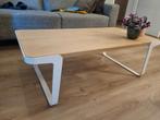 Salontafel met houten blad en metalen poten, Ophalen, Gebruikt, 100 tot 150 cm, 50 tot 100 cm