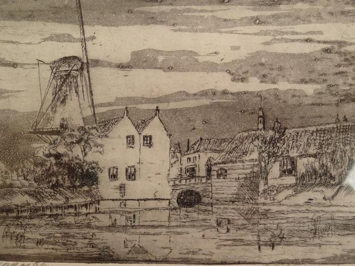 Schiedam met molen, Piet Rozendaal, nr.6-40, Antiek en Kunst, Kunst | Etsen en Gravures, Verzenden