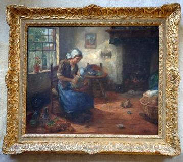 Cornelis Koppenol 1865-1946 = moeder met baby in interieur= beschikbaar voor biedingen