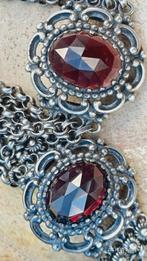 Zilveren vintage sieradenset collier met armband met granaat, Ophalen of Verzenden, Zilver, Ketting, Met edelsteen