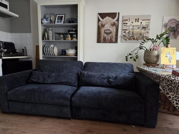 Donkerblauwe 3/4-zitsbank - Gebruikt, goede staat, Huis en Inrichting, Banken | Bankstellen, Gebruikt, Rechte bank, Driepersoons