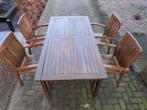 Hardhouten Tuintafel + 4 Stoelen, Tuin en Terras, Tuinsets en Loungesets, Ophalen, Gebruikt, Hardhout