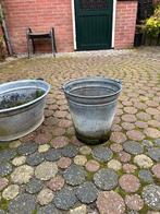 Zinken emmer en zinken teil, Ophalen, Rond, Hout