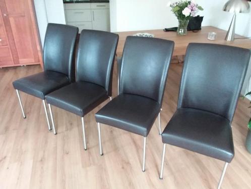 Eetkamerstoelen, Huis en Inrichting, Stoelen, Gebruikt, Vier, Leer, Bruin, Ophalen
