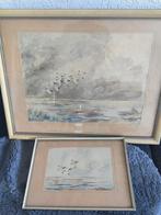 Aquarellen  2 X VAN J VAN DER HEYDEN ZOLDEROPRUIMING, Antiek en Kunst, Ophalen