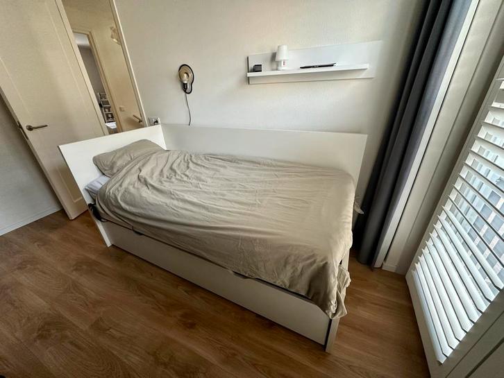 Eenpersoonsbed met uitschuifbed + elektische lattenbodems, Huis en Inrichting, Slaapkamer | Bedden, Gebruikt, Eenpersoons, 90 cm
