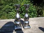 2 zilver kleurige kandelaars, kaarsen standaard, Overige materialen, Overige kleuren, 25 tot 50 cm, Ophalen of Verzenden