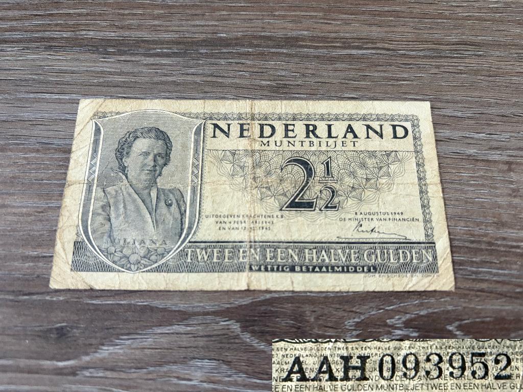 Zeldzame 3-lettervariant biljet 2,5 gulden 1949, AAH-serie, Ophalen of Verzenden