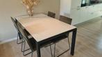 Prachtige eettafel (4p) staal, glasplaat met marmerlook, 200 cm of meer, Ophalen of Verzenden, Zo goed als nieuw, Vijf personen of meer