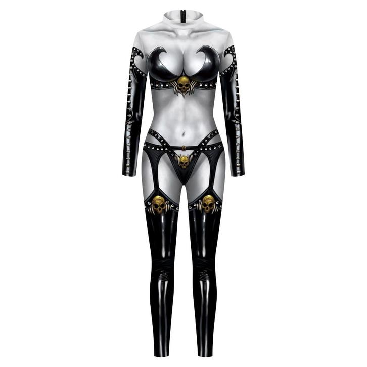 Dames catsuit 25 / bodysuit sexy zwart jumpsuit doodskop, Kleding | Dames, Jumpsuits, Nieuw, Maat 38/40 (M), Overige kleuren, Verzenden