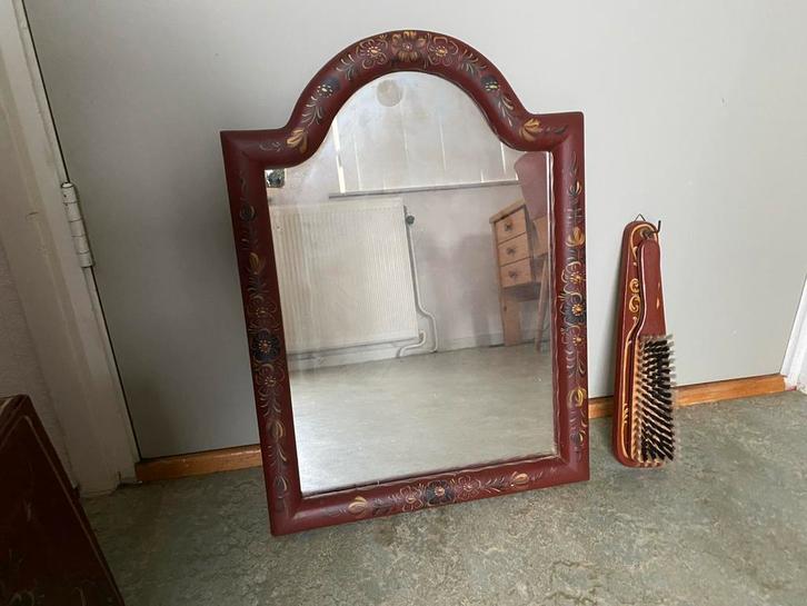 Hindeloopen Spiegel met Schilderwerk, Antiek en Kunst, Antiek | Spiegels, 50 tot 100 cm, Overige vormen, Ophalen of Verzenden