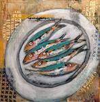 Schilderij bordje vis, Antiek en Kunst, Kunst | Schilderijen | Modern, Ophalen of Verzenden
