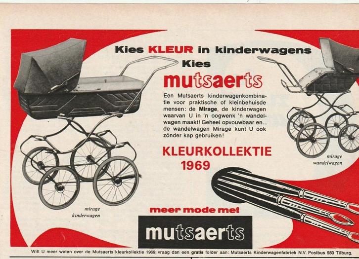 Retro reclame 1969 Mutsaerts kinderwagen Mirage, Verzamelen, Retro, Overige typen, Verzenden