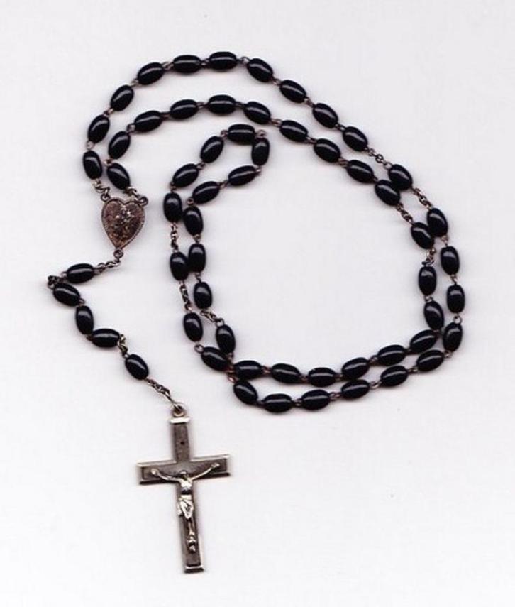 Rozenkrans met donkerbruine houten kralen (5850-64), Antiek en Kunst, Antiek | Religie, Ophalen
