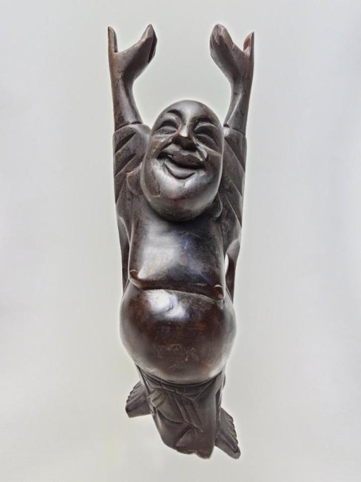 # Lachende Boeddha Houten Beeldje, Huis en Inrichting, Woonaccessoires | Boeddhabeelden, Gebruikt, Ophalen of Verzenden