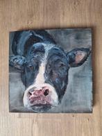 nieuwsgierige koe acryl op canvasdoek 30x30cm, Ophalen of Verzenden, Zo goed als nieuw, Schilderij