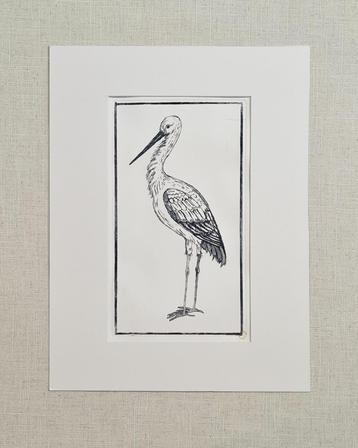 Ets Ooievaar met passe partout 30x40 cm, handgemaakt beschikbaar voor biedingen