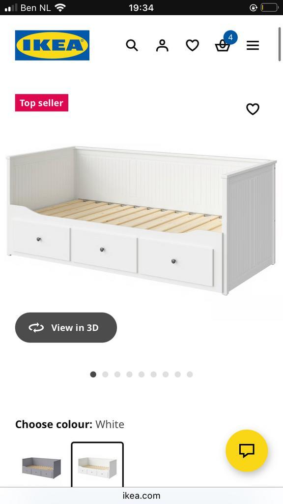 Hemnes bedbank in goed staat, Huis en Inrichting, Slaapkamer | Bedden, Zo goed als nieuw, Tweepersoons, Hout, Wit, Ophalen