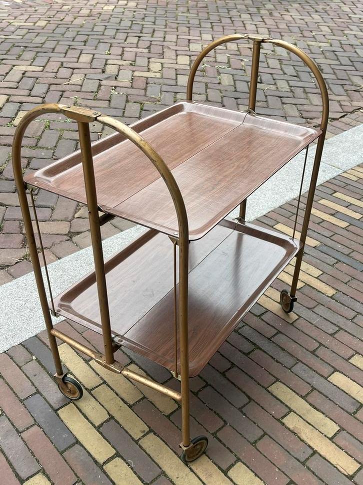 vintage opklapbare serveer/theewagen trolley cocktail bar, Huis en Inrichting, Tafels | Bijzettafels, Gebruikt, Rechthoekig, 60 cm of meer