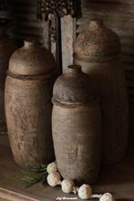 prachtige craquelé pot met deksel van hout, nepalese pot, Huis en Inrichting, Woonaccessoires | Overige, Www.jufbrocante.nl, Www.jufbrocante.nl