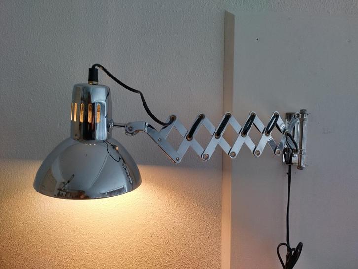 Schaarlamp verchroomd - vintage - Jaren ‘80, Huis en Inrichting, Lampen | Wandlampen, Gebruikt, Metaal, Ophalen of Verzenden