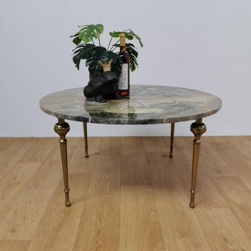 Vintage Hollywood Regency salontafel met marmer onyx blad, Huis en Inrichting, Tafels | Salontafels, Gebruikt, Minder dan 50 cm