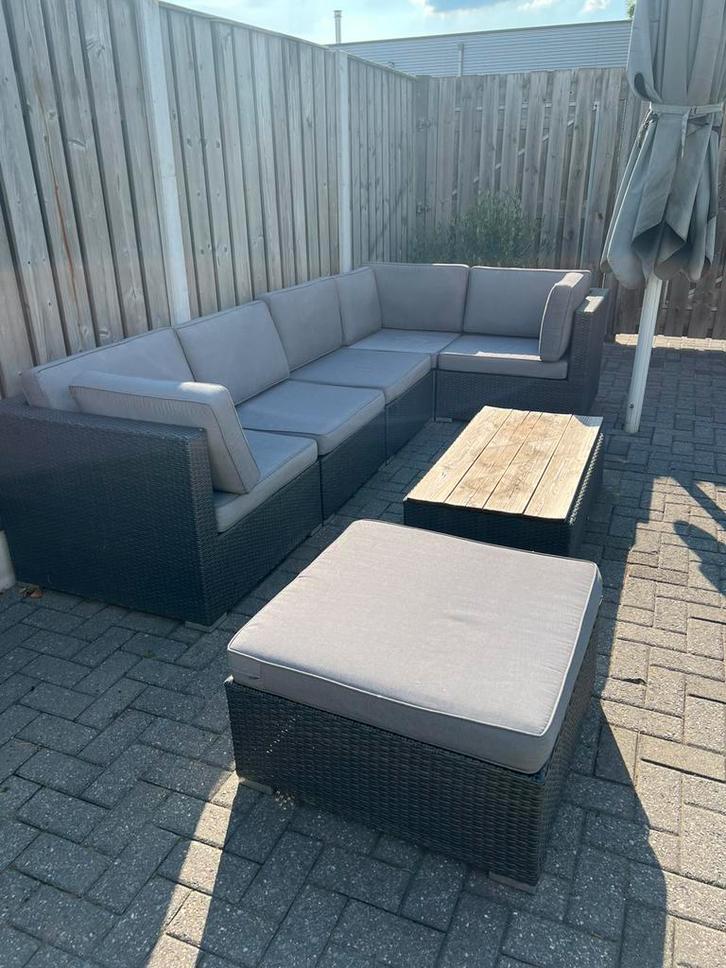 Loungeset bank 7 delig antraciet grijs tuinset met kussens, Tuin en Terras, Tuinsets en Loungesets, Gebruikt, Loungeset, Rotan