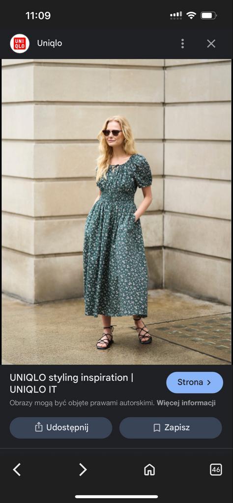 Uniqlo Maxi Jurk Bloemen - Met Zakken!, Kleding | Dames, Jurken, Gedragen, Maat 38/40 (M), Groen, Onder de knie, Ophalen of Verzenden