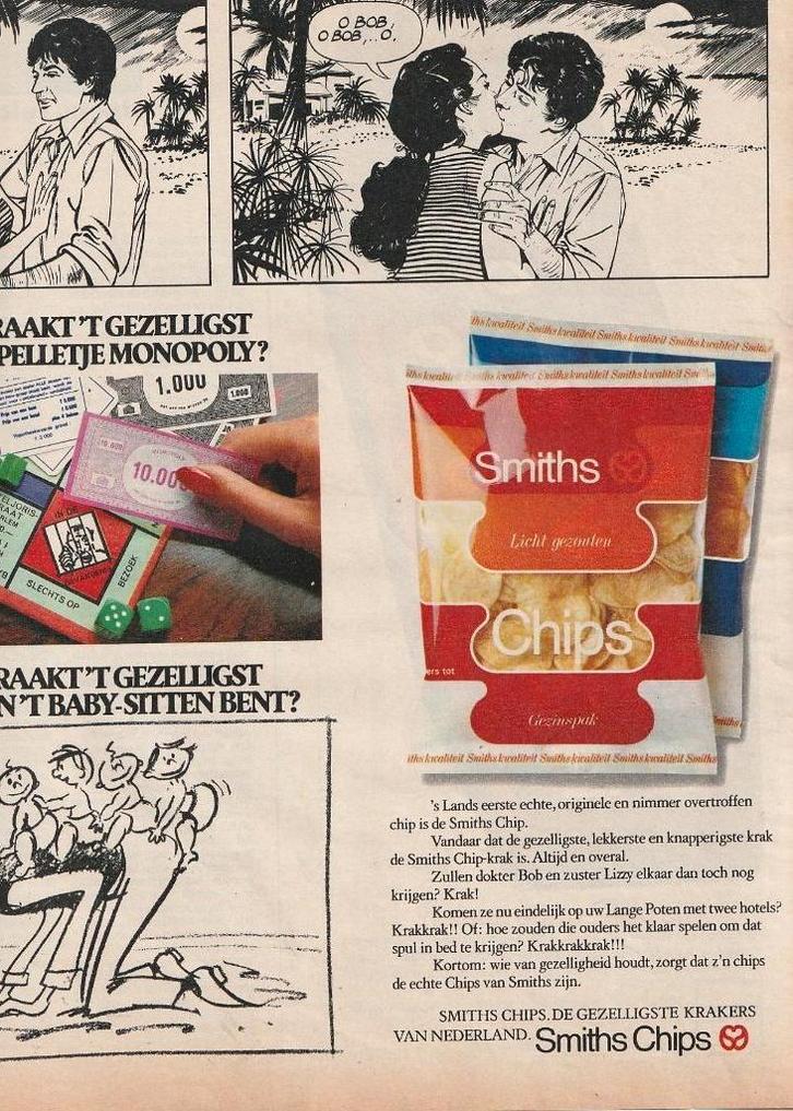 Retro reclame 1979 Smiths chips gezinszak bij Monopoly, Verzamelen, Retro, Overige typen, Verzenden