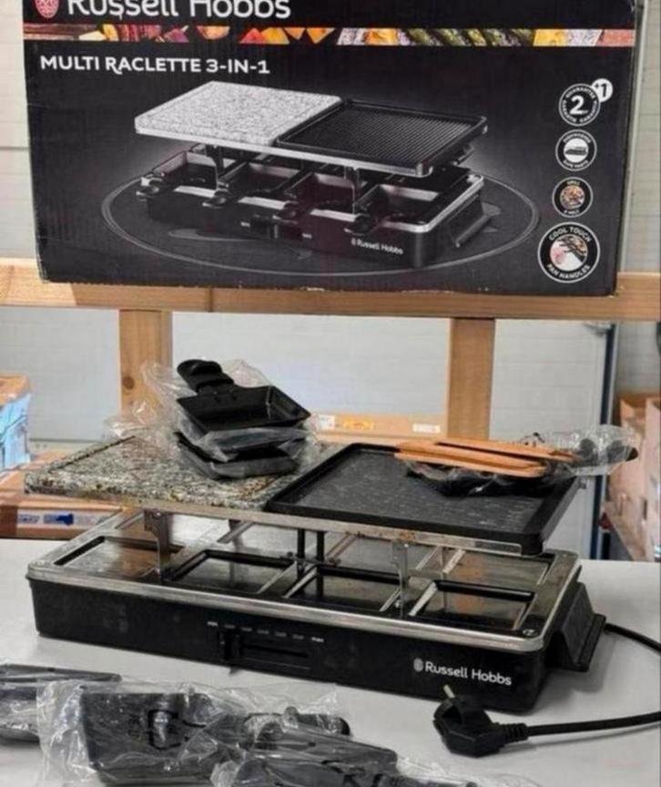 Russell Hobbs Multi Raclette 3-in-1 8 personen gourmetstel, Witgoed en Apparatuur, Gourmetstellen, Gebruikt, 8 personen of meer