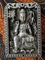 Prachtig oud Chinees zilverbrons amulet met Boeddha 6,8 cm., Ophalen of Verzenden