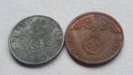 WO2 2x 1 Reichspfennig brons/zink nazi duitsland., Postzegels en Munten, Munten | Europa | Niet-Euromunten, Setje, Duitsland, Ophalen of Verzenden