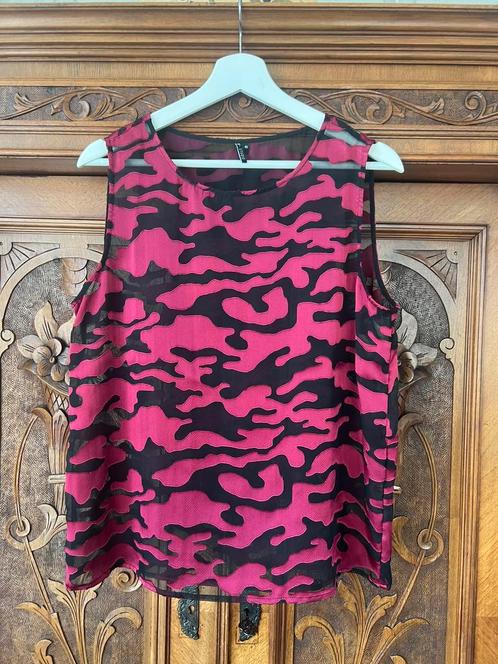 Half transparante top v SuperTrash mt 40, framboosrood/zwart, Kleding | Dames, Tops, Zo goed als nieuw, Maat 38/40 (M), Zwart