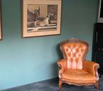 Victoriaanse lederen fauteuil, Huis en Inrichting, Fauteuils, Ophalen, Gebruikt, Hout, 75 tot 100 cm