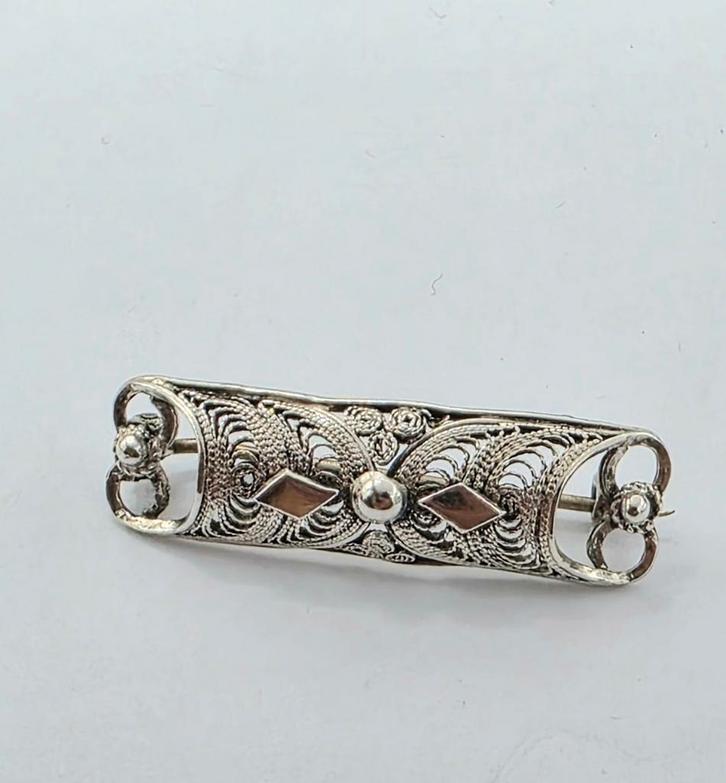 Zilveren Filigrain Broche, Sieraden, Tassen en Uiterlijk, Broches, Zo goed als nieuw, Zilver, Zilver, Verzenden