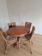 Massief eiken ronde tafel 120 incl 4 rotan stoelen, Huis en Inrichting, Ophalen, Zo goed als nieuw, 4 tot 6 stoelen