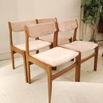 Vintage Deense eetkamerstoelen refurbished, Huis en Inrichting, Stoelen, Hout, Overige kleuren, Zo goed als nieuw, Vier