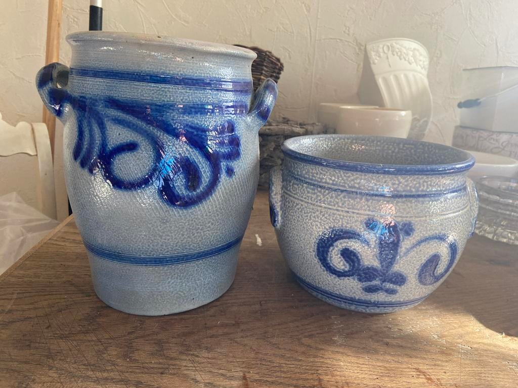 2 antieke Keulse potten vintage bloempot aardewerk, Ophalen of Verzenden