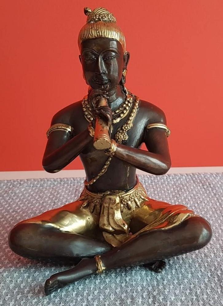 Prachtig Thais beeld van de pijpspeler, Antiek en Kunst, Kunst | Beelden en Houtsnijwerken, Ophalen of Verzenden