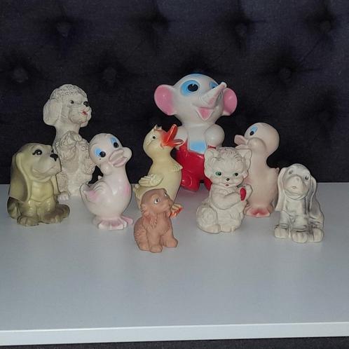 9 oude rubberen piepbeestjes - oud speelgoed, Antiek en Kunst, Antiek | Speelgoed, Ophalen of Verzenden