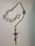 Vintage Rozenkrans Kruisbeeld, glimmende witte kralen, kruis, Ophalen of Verzenden